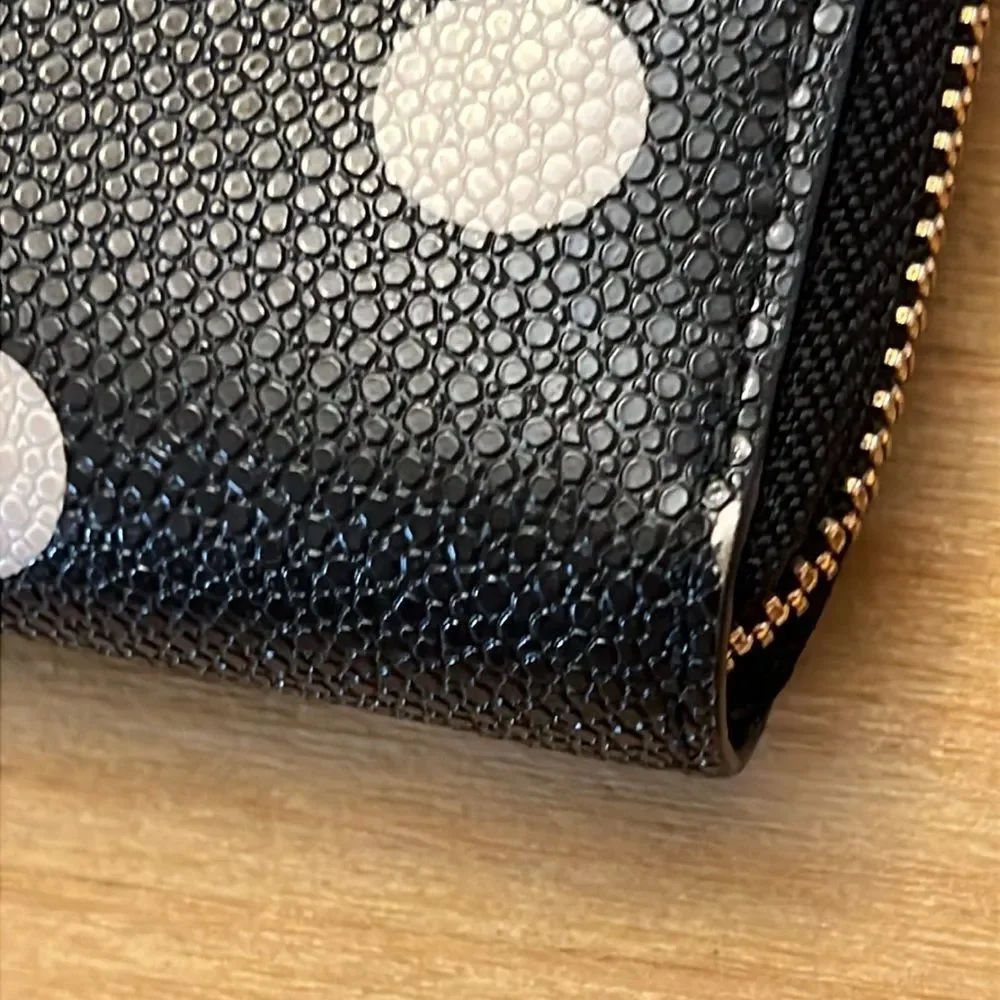 Kate Spade Polka Dot Wallet Black and Cream Coated Canvas Accordion Long Wallet